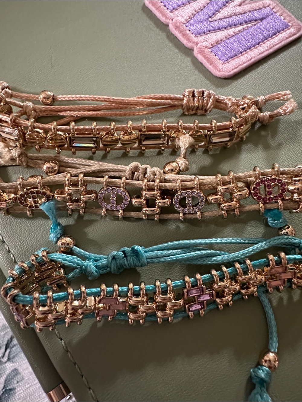 Gold-Tone Beaded Macramé Bracelet with Turquoise and Pink Accents